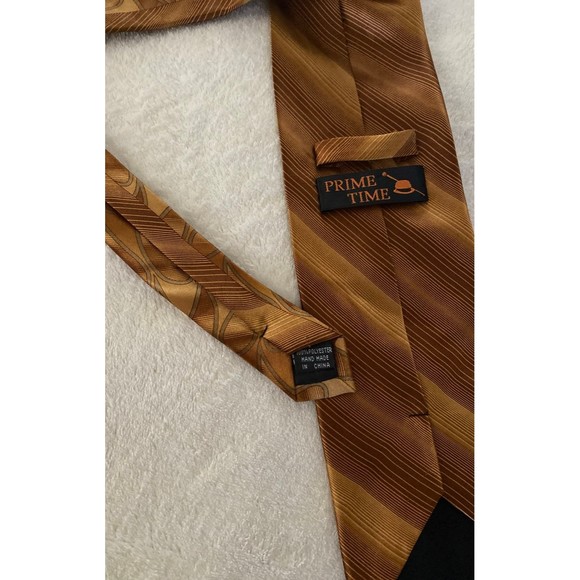 Prime Time Tear Drop Men's Classic Necktie Neck Tie Bronze Stripes - Picture 5 of 5